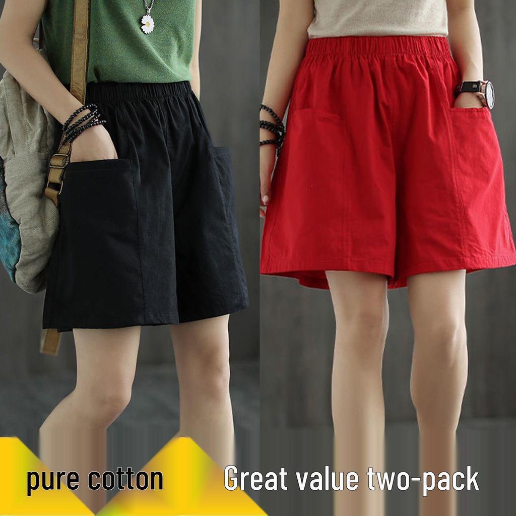 Women's Summer Casual Wide-Leg High Waist Plus Size Wool Shorts with Slimming Fit and Pockets