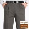 Men's Pure Cotton Double-Pleat Casual Pants - High Waist, Wide Leg, Non-Iron, Summer-Weight for Middle-Aged and Elderly.