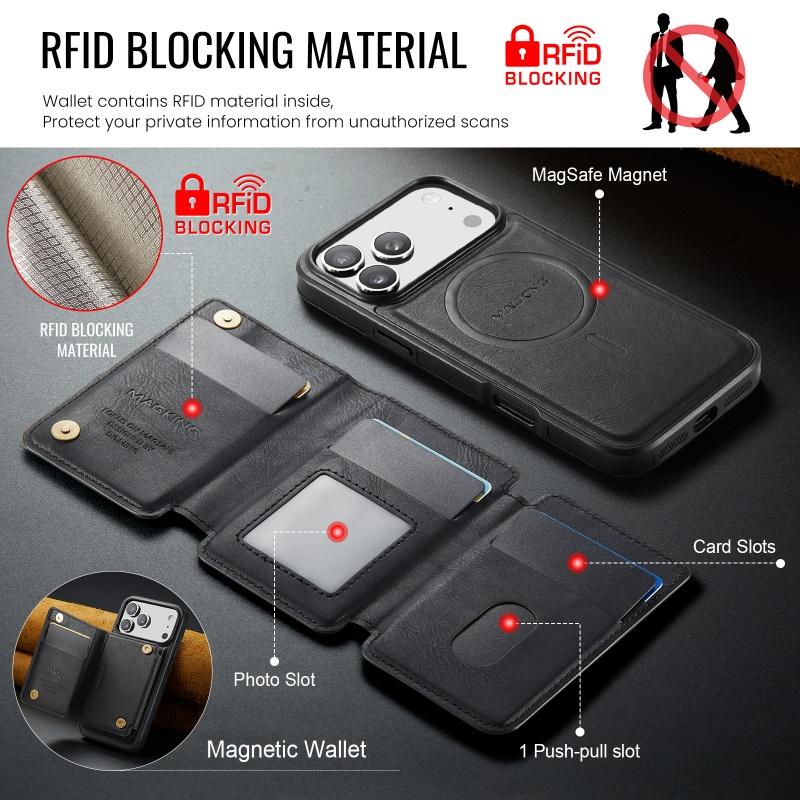 Magsafe Leather Flip Wallet Phone Case For iPhone 17 Air 17 Pro Max 2 In 1 Detachable Card Slots Cover Hoesje Coque Etui Bag