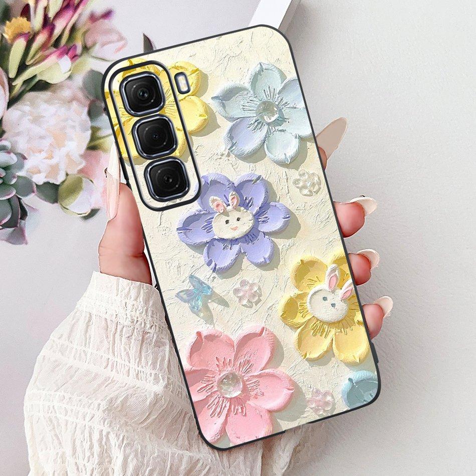 For Infinix Hot 50 4G Phone Case Hot 50 Pro+ 4G Hot50 Pro Elegant Floral Cat Pattern Black Silicone Soft TPU Cases