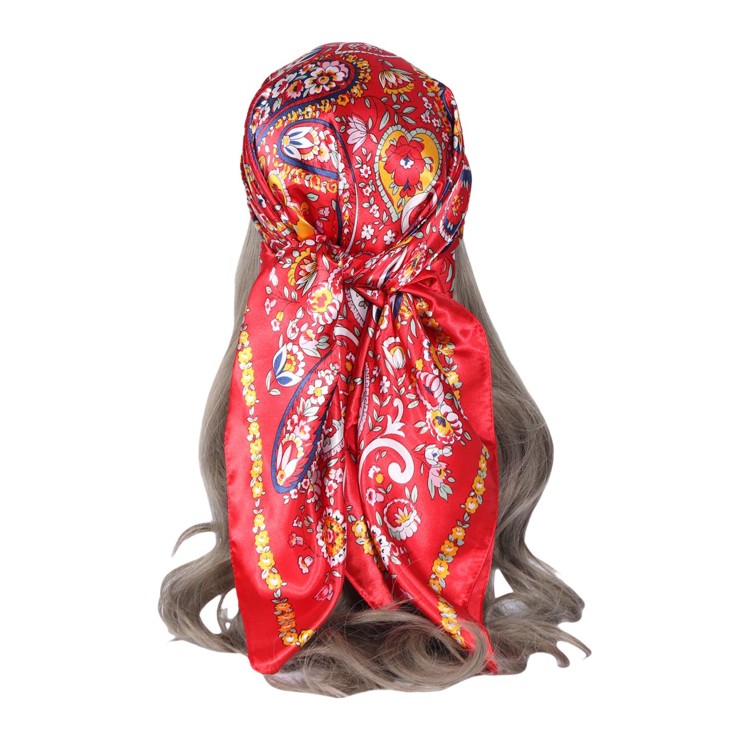 

Silk Scarves Women Luxury Brand Summer Fashion Paisley Designer Head/Hair Scarf Hijab Bandana Cheveux Foulard Femme Headband 90X90CM червоний
