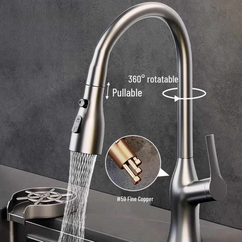 TLXT Brass Pull-Out Kitchen Faucet