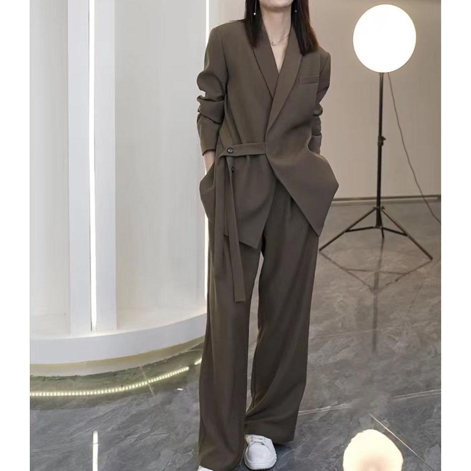 Dámské jarní a podzimní ležérní sako, odpovídající sada, korejské elegantní volné saka, široké kalhoty, dvoudílné dámské oblečení