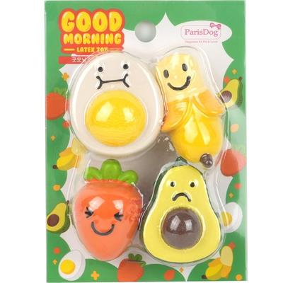 Paris Dog Good Morning Latex Toy 4-piece Set for Dogs, Egg, Banana, Carrot, Avocado, 1 Set