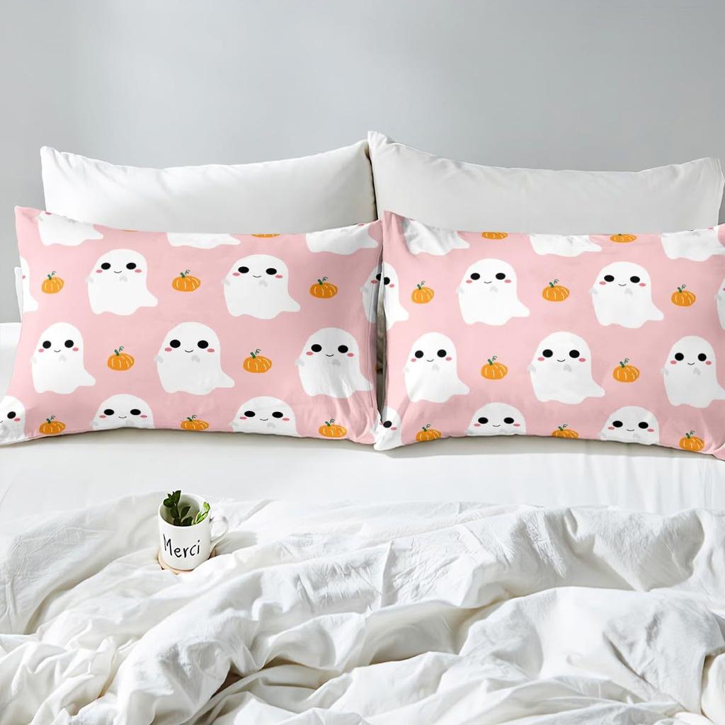 Cute Halloween Bedding & Pillowcase, Ghost Pumpkin Duvet Cover Set Dorm Bedding, Halloween Decor, Nursery Toddler Bedding Set