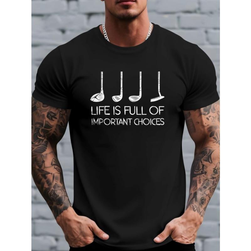 

Мужская юмористическая футболка для гольфа европейского размера с надписью и графикой удара по мячу - Повседневная футболка с коротким рукавом и круглым вырезом S чёрный