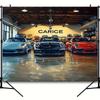 1 Piece Retro Garage Car Display Background - Cool Italian Sports Car Theme, 100% Polyester, Party Decor