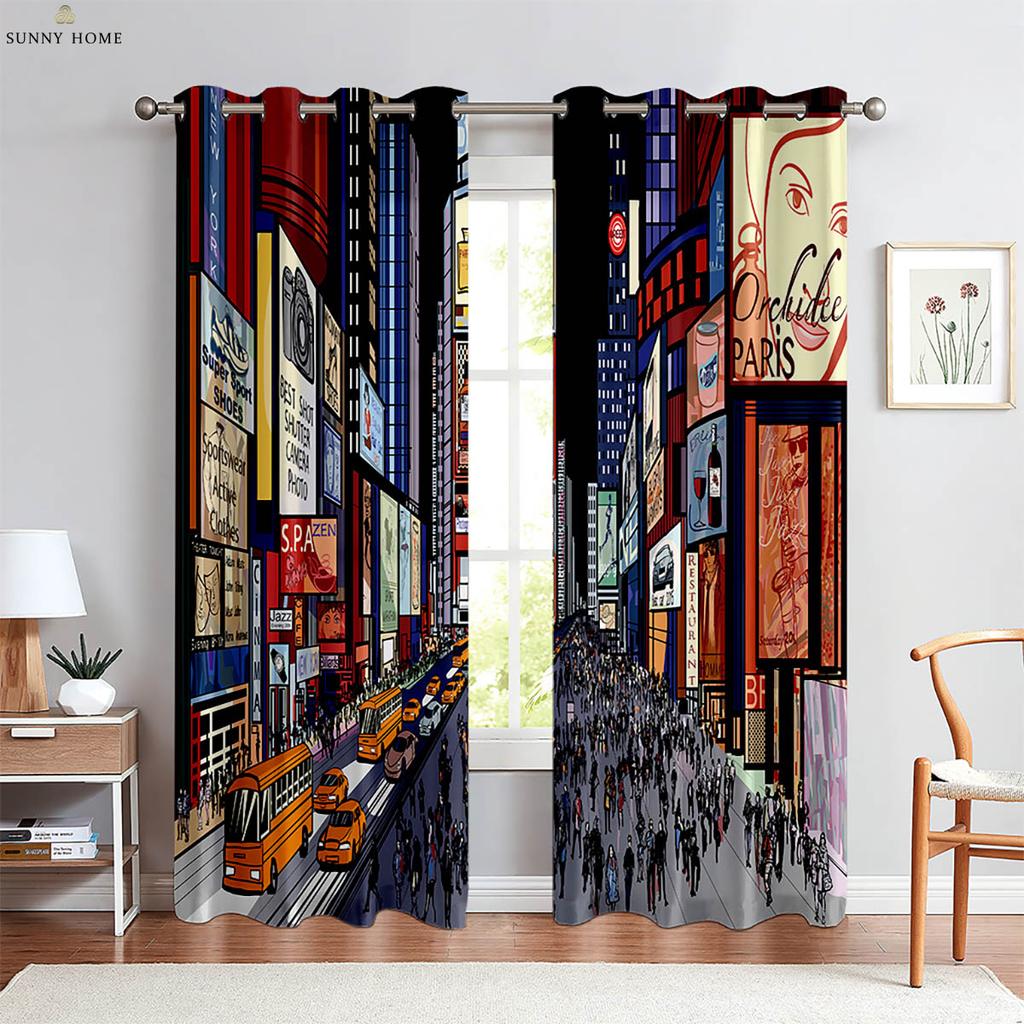 Krajobraz Widok Nocny Budynek Miejski Druk 3D Zasłona Włókno Poliestrowe Można Prać w Pralki Dekoracja Sypialni Pokoju Dziennego Kuchni
