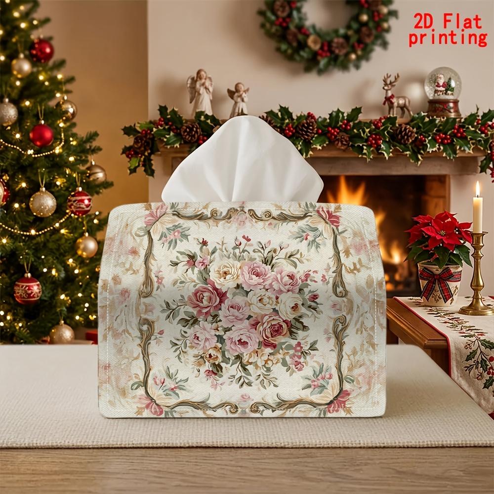2D Flat 1pc, Tissue Box. Vintage Floral Pattern Napkin Dispenser, Reusable, Daily Desktop Tissue Organizer, Suitable for Kitchen Living Room Bedroom B