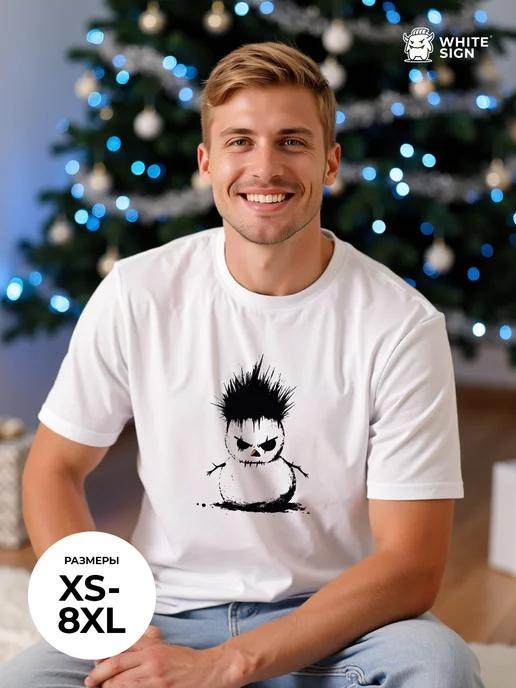 Oversized cotton T-shirt with Gloomy Snowman print 3XL