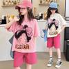 2026 Girls' Floral Korean Style Summer Set: Sweet Casual Top & Five-Point Pants for Medium/Large Children