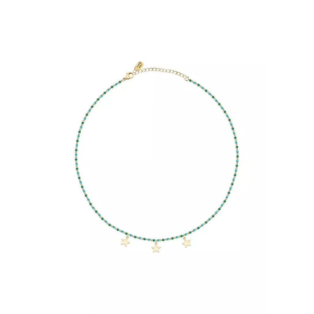 La Petite Story Gold Tone Steel Necklace With Green And Blue Beads LPS10ARR12 For Women