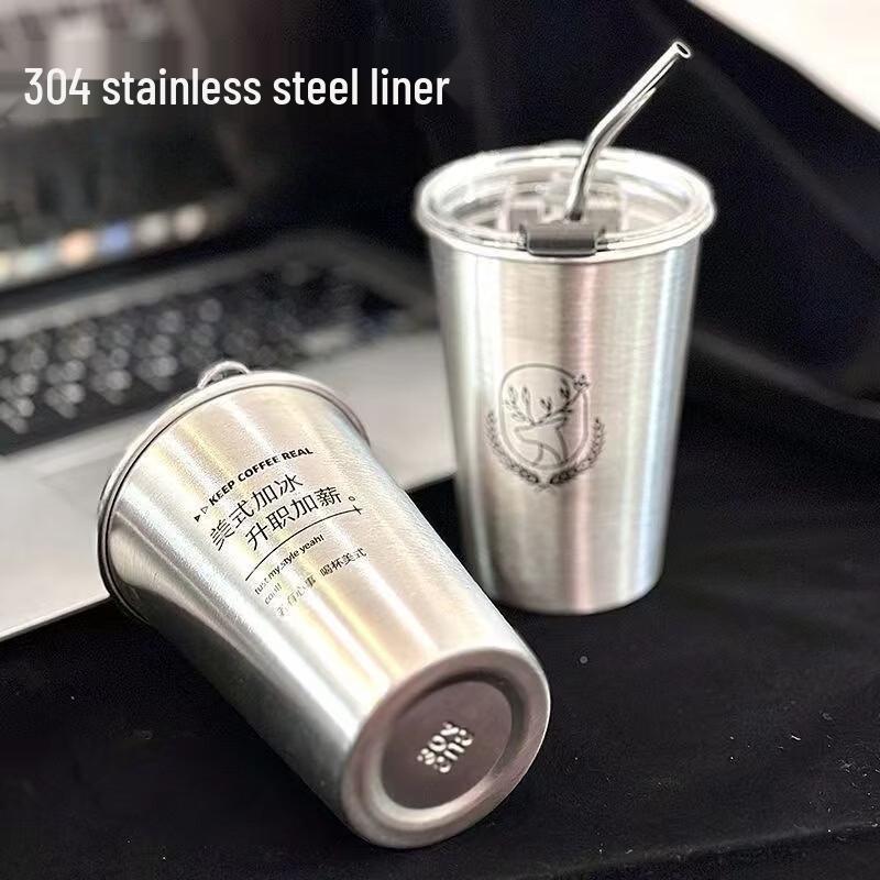 500ml Stainless Steel Coffee Travel Mug with Lid & Straw