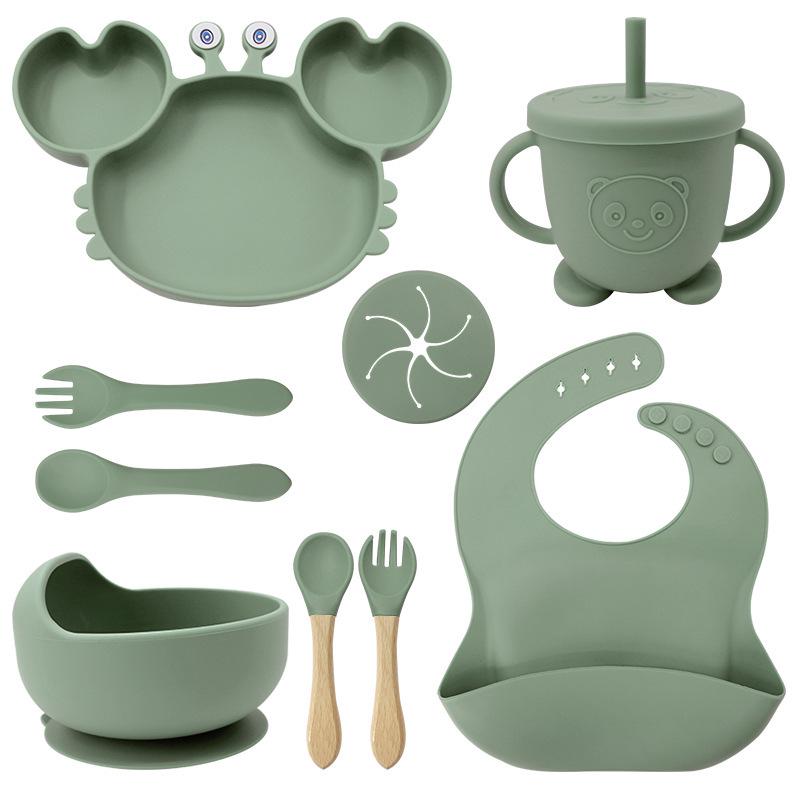 Baby Silicone Crab Plate & Bowl Set with Bib - Food-Grade Tableware