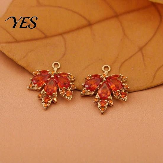 Autumn Leaf Pendant 2/4/5/10Pcs Rhinestone Maple Charm, Golden Plated Pendant, Fall Jewelry Making Supplies Decor for DIY Earrings Necklace
