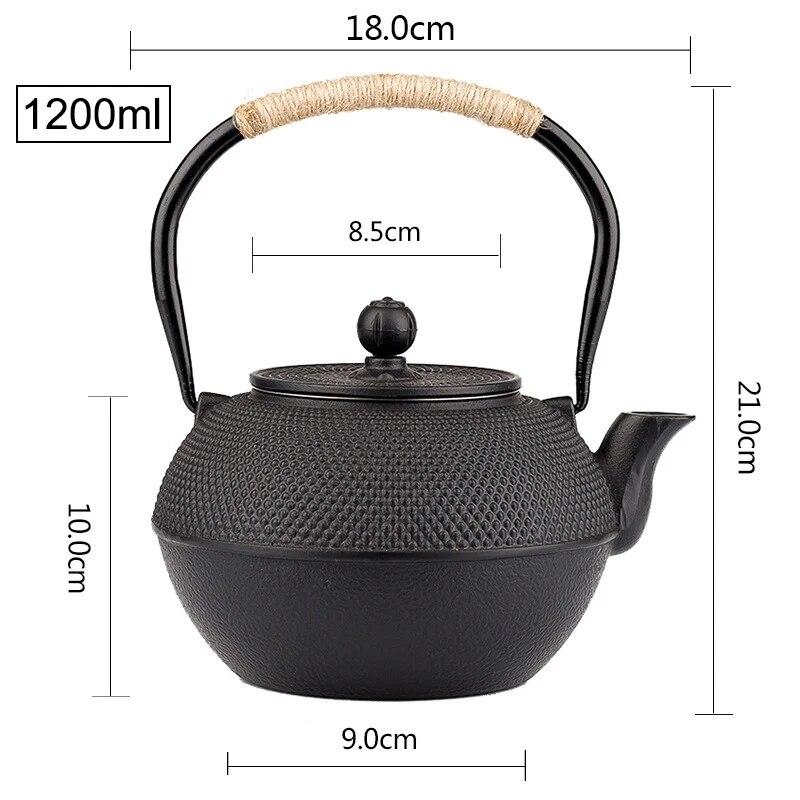 Ceainic japonez negru din fontă de 1200 ml Ceainic de mare capacitate de bucătărie Mini oale japoneze din metal cu infuzor decorativ de ceai