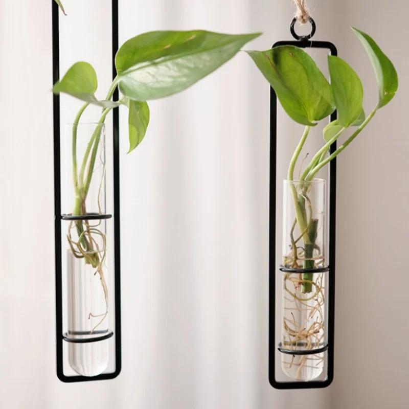 Home Decoration Flower Wall Vase Flower Nordic Test Tube Vases Clear Glass Container Wall Hanging Air Plant Flower Bottle Vase