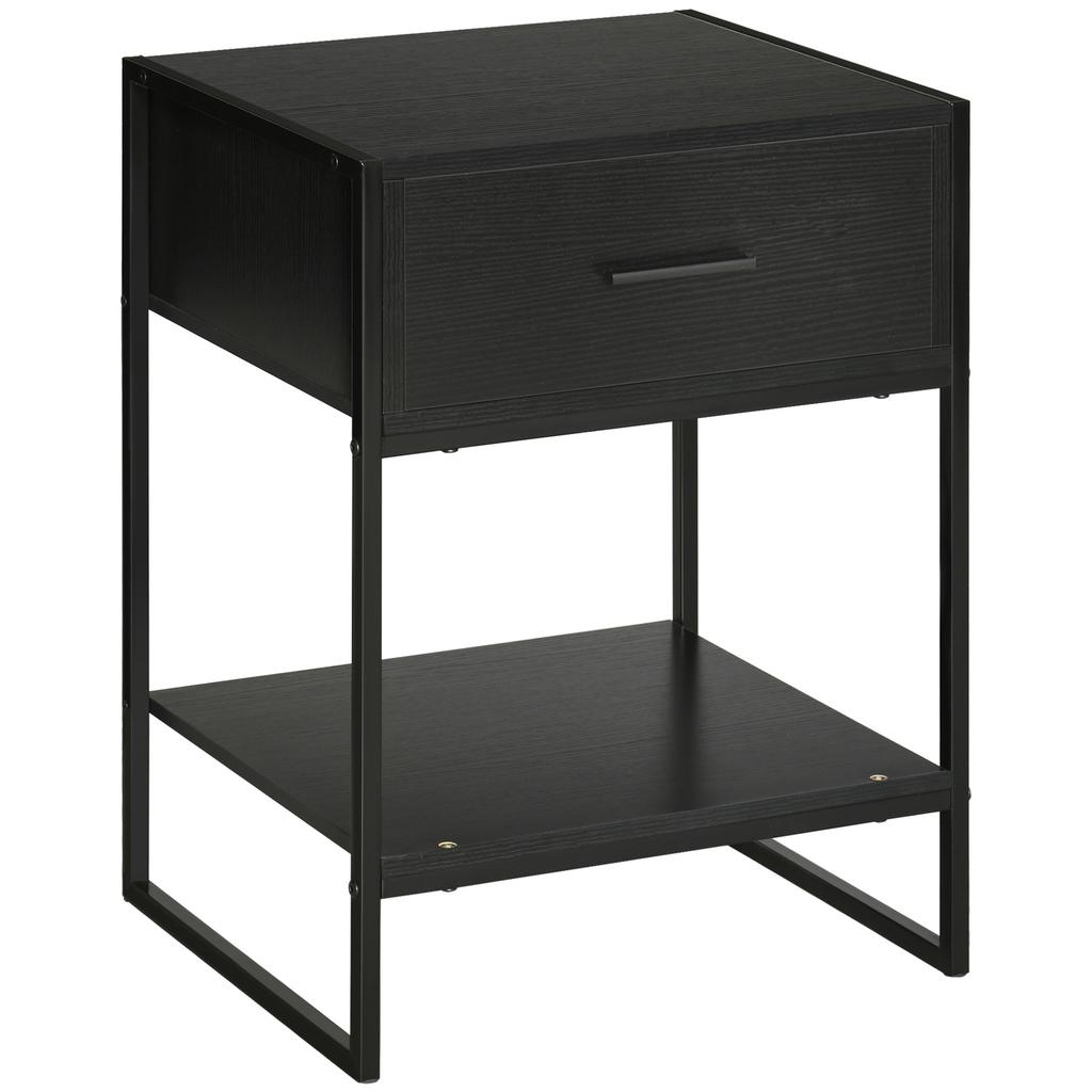 Nightstand Side Table With 1 Drawer And Storage Shelf For Bedroom Living Room Office 45x40x60 Cm Black
