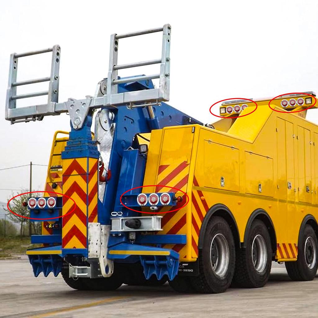 X-STYLE Trailer Tail Lights, 12V/24V, 2-Color Red and White, 16 LEDs, Universal Turn Signals for Trucks, Round, Set of 2 (Red + Yellow)