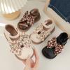 Little Girls Leather Shoes Hand-Painted Bow French Style Fashion Kids Round-toe Versatile Soft 2024 Children Loafers Elegant PU