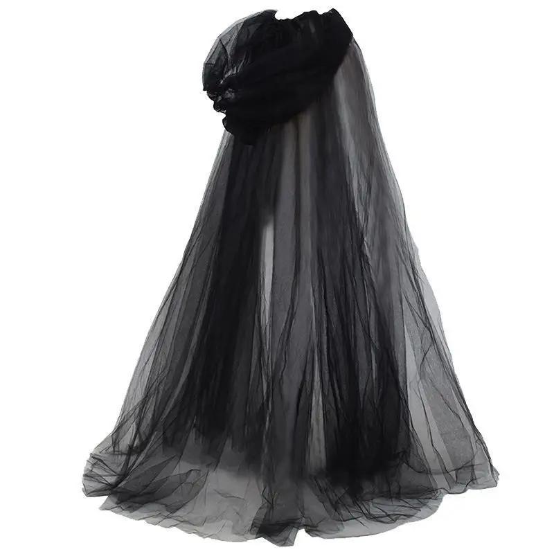 Black Bridal Shawl Witch Vampire Cosplay Cloak Halloween Double Cloak Game Party Costume Props Holiday Dress Up Trench