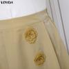 VONDA Elegant Women Back Elastic Flowers Casual Long Pleated Skirts