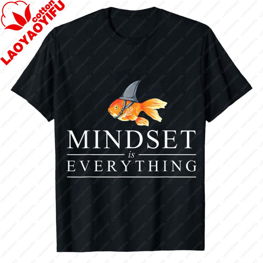 Mindest Is Everything Goldfish Shark Fin Funny Motivational Quote Inspiration Goldfish Casual Graphic TShirt Inspirational Top S