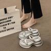 High sense of advanced heightened thick-soled cool slippers women wear small sandals in summer casual beach shoes wedge heel one-word drag