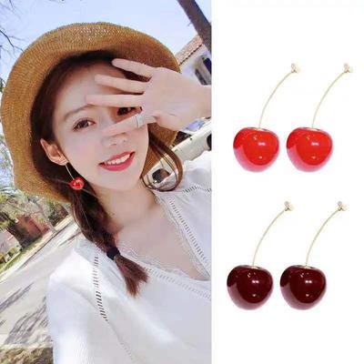 Red Cherry Fruit Earrings Sweet Temperament Versatile Personality Fashion Niche Design Earrings