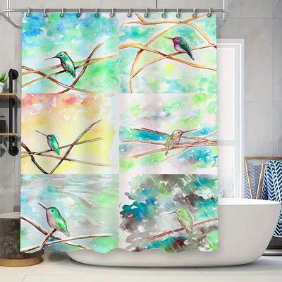 Watercolor Birds Shower Curtain Hummingbird Decor for Bathroom 3D Printed Fabric Waterproof Bath Mat Cover Available In Various