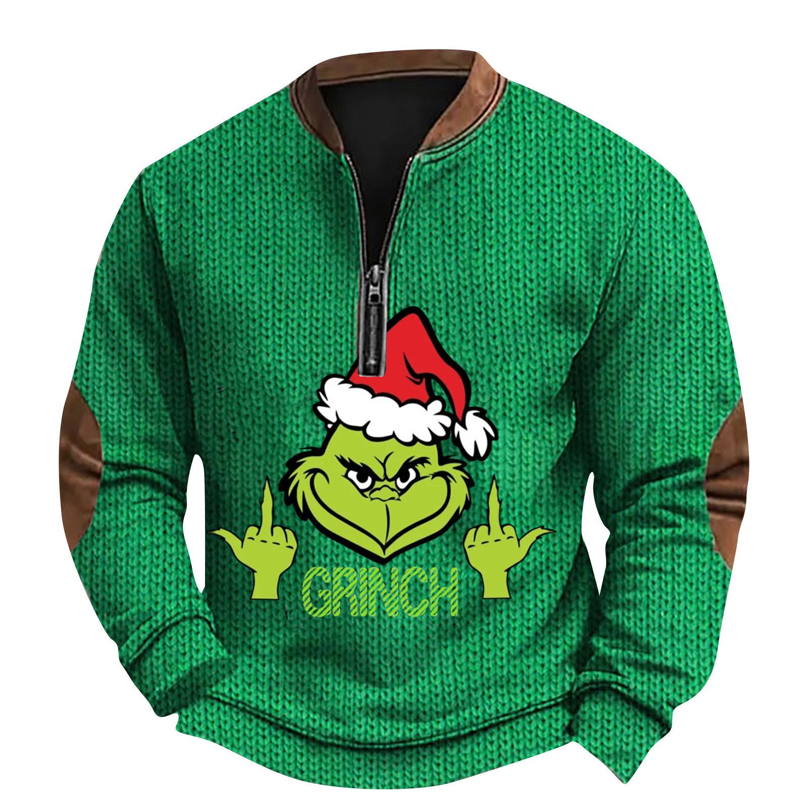 

Mens Christmas Sweater Zip Up Sweatshirts Vintage Knit Graphic Sweatshirt Xmas Stand Collar Pullover XXXL