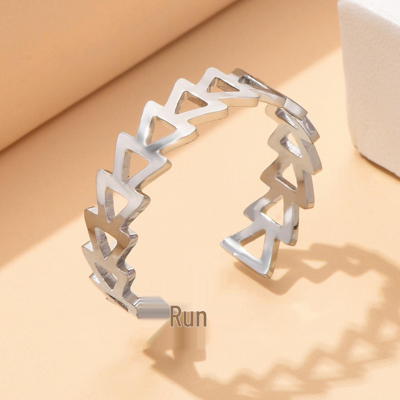 Adjustable European  American Style Hollow Triangle Geometric Stainless Steel Ring for Women – Boyfriend Style Titanium Steel Jewelry