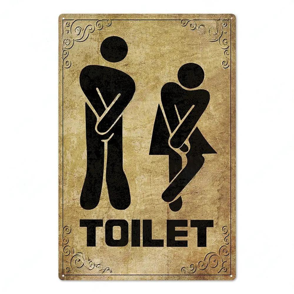 Vintage Toilet Sign Funny Metal Tin Sign Plaque WC Lavatory Toilettes Wall Art Bar Club Bathroom Restroom Toilet Wall Decoration