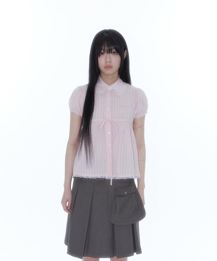 Kasiko Puff Sleeve Lace Shirt Pink