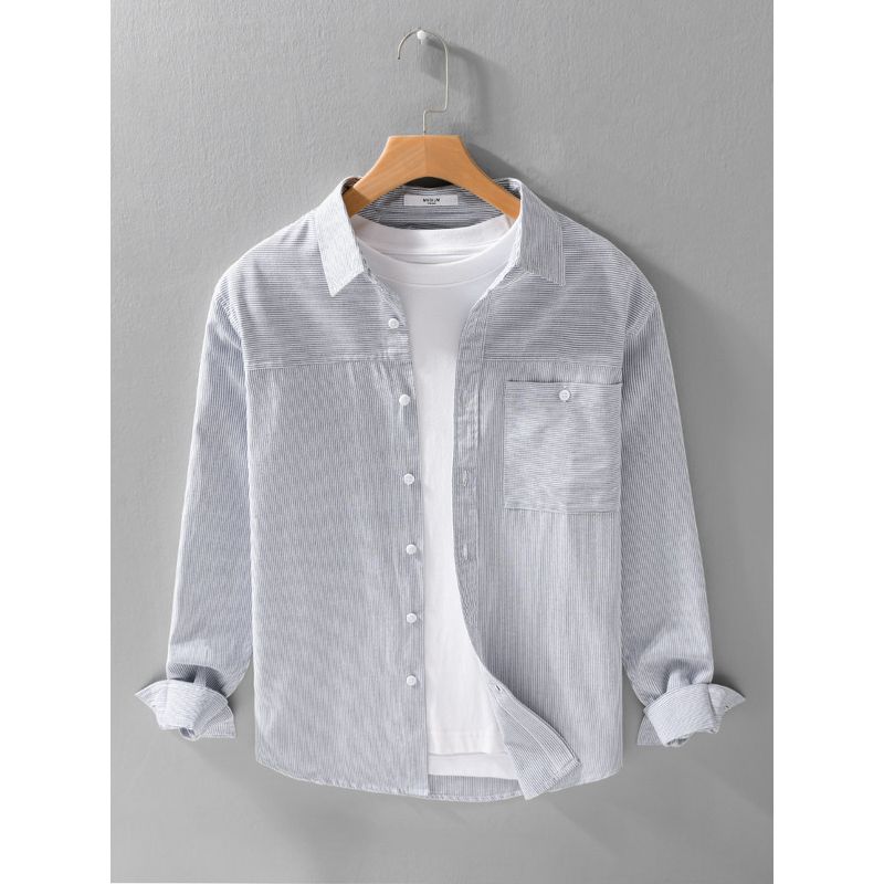 Spring Summer Japan fashion Fresh Stripe Long sleeve Shirts Men's Clothing Artistic Youth Loose Casual Shirt Oxford Thin