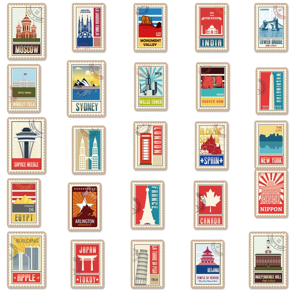 100 Weltlandmarken-Aufkleber, Weltstadt-Landmarken-Aufkleber Reise-Material Logo Architektur-Aufkleber