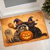 Halloween Vintage Raccoon & Black Cat Non-Slip Absorbent Suitable for Entrance, Bathroom Mat with Raccoon/Pumpkin, Machine Washable Soft Suitable for