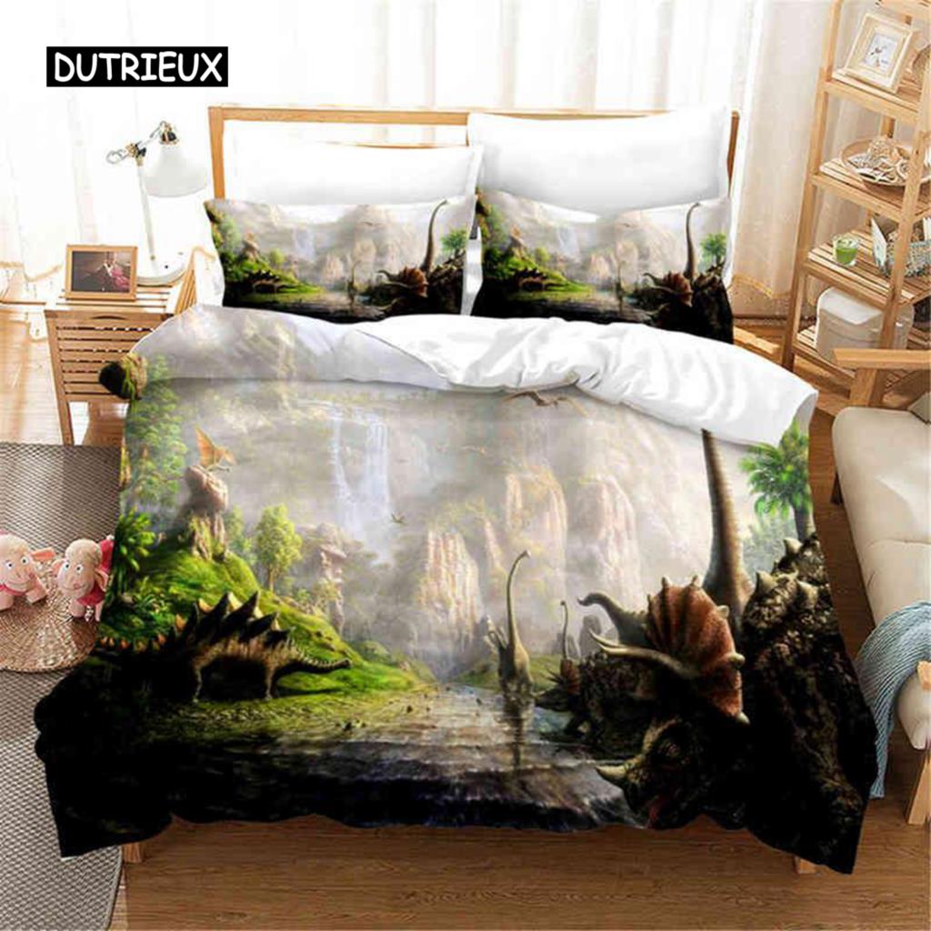 Dinosaur Duvet Cover Set King Size Jurassic World Battle 2/3 Piece Twin Bedding Set Unique Dinosaur Bedding for Kids and Adults