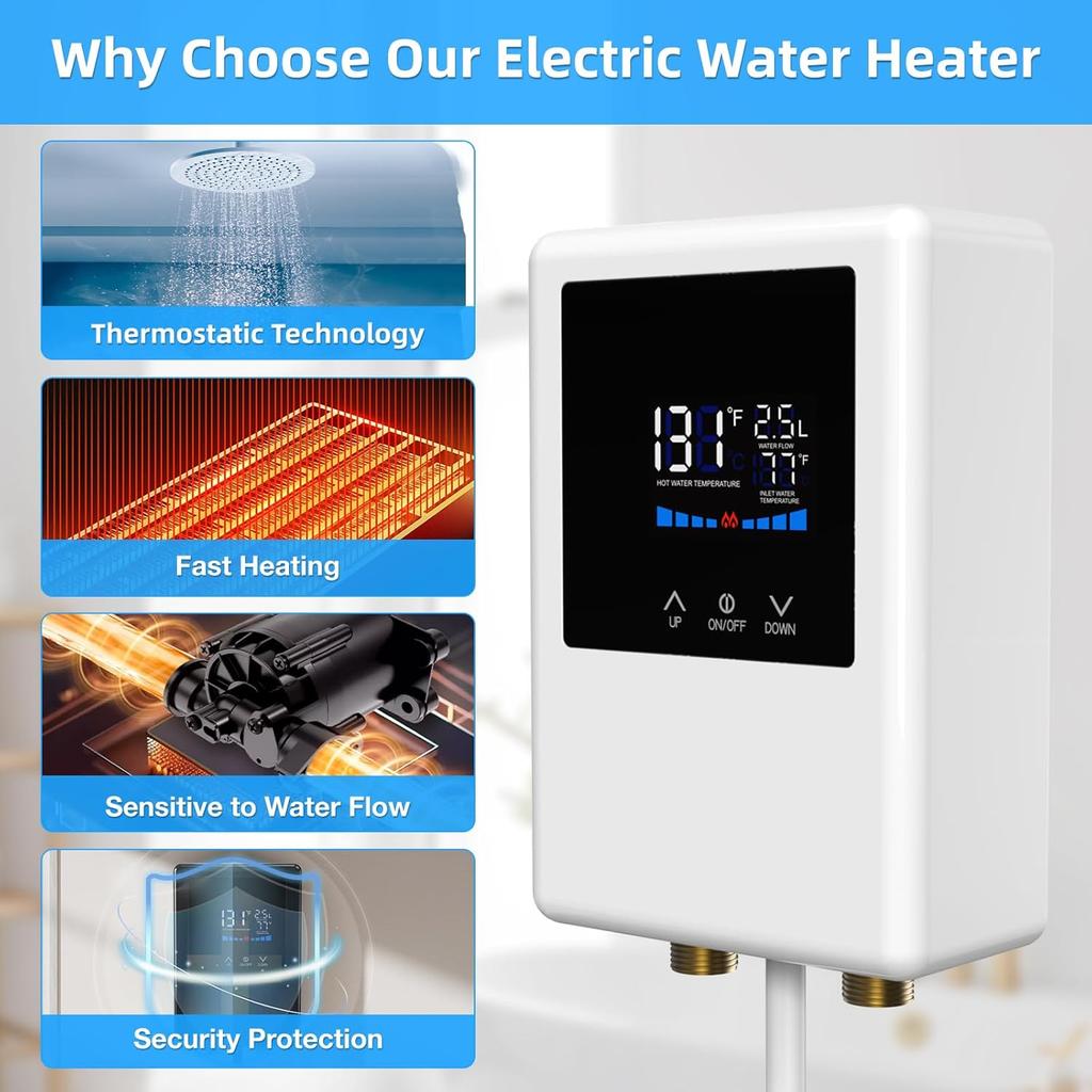 Tankless Water Heater Electric 110V, 5500W Instant Hot Water Heater with Remote Control and LCD Touch Screen Self-modulating, Overheating Protection