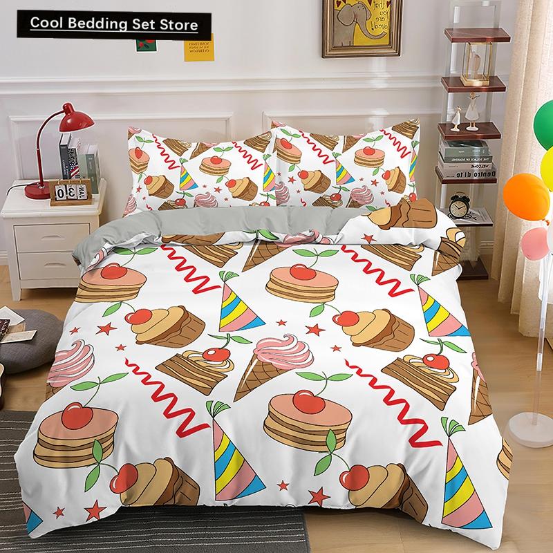 Coffee Cake King Queen Duvet Cover Lovely Afternoon Tea Drawing Bedding Set For Adult Western Drink 2/3Pcs Polyester Quilt Cover