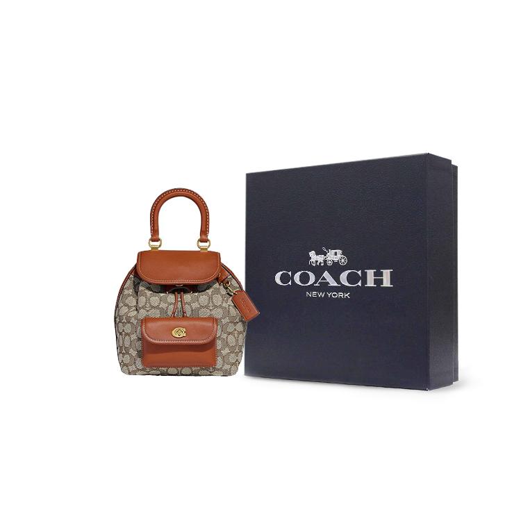 New COACH Riya Fabric With Leather Backpack Medium Size Women's Tan CH591-B4TA7