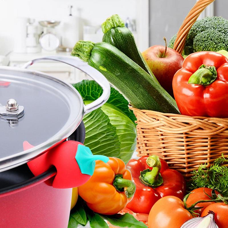 Silicone Pepper Pot Lid Lifting Pepper Shape Anti-Spill Stopper Tool Anti Overflow Pot Lid Clip Practical Kitchen Tool