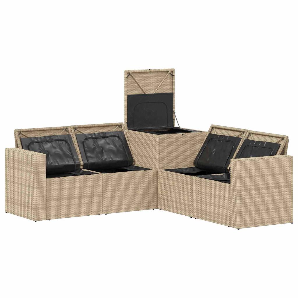 Sofa Set 5 Pcs Beige and Cream White Poly Rattan and Steel
