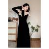 Huge goodlooking black longsleeved dress for women's autumn and winter with a coat and a slim dress with a bottom.