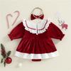 Newborn Baby Girl Christmas Outfit Santa Tree Embroidered Ruffle Trim Long Sleeve Romper with Headband Cute Infant Girl Clothes