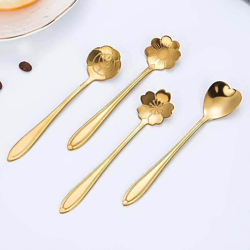 4/8pcs Stainless Steel Cherry Blossom Spoon Coffee Spoon Dessert Spoon