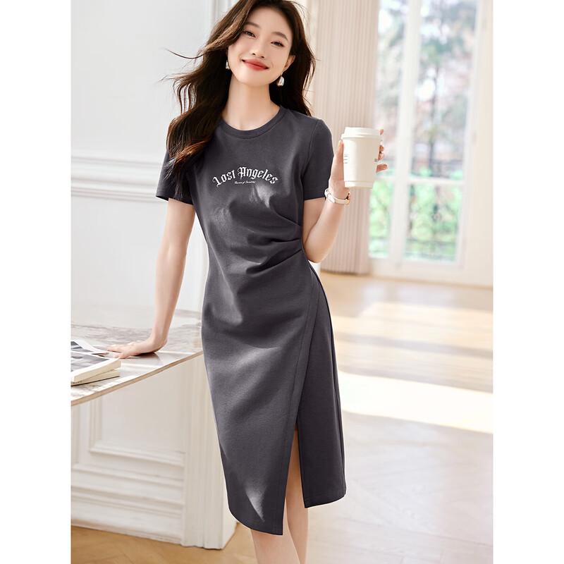 Casual T-Shirt Dress with Pleated Slit
