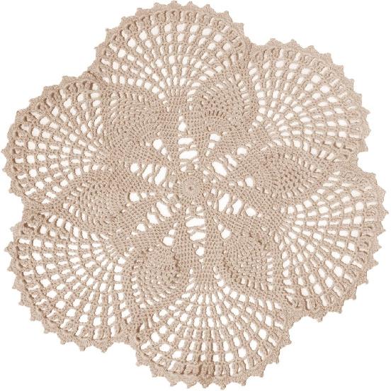 Handmade Crochet Lace Doily 15.5 Inches To 17.5 Inches Round 6 Petals Flower Placemats Coasters Vintage Doilies Vase Cup Mats (1, Light Blue)