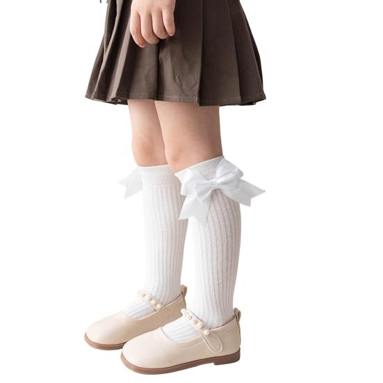 1 Pair Kids Bow Knee High Cotton Socks Cotton Long Socks Adorable Breathable Mid-Calf