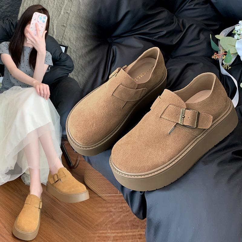 Thick-soled Women's One-pedal Women's Single Shoes Retro Widened and Fattened Large-size Women's Shoes